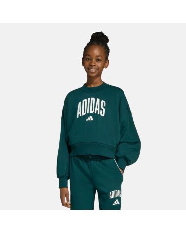 FELPA ADIDAS PER BAMBINA CON LOGO BIANCO - VERDE SCURO NAN