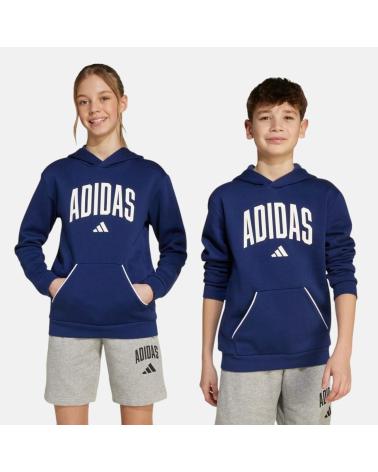 FELPA CON CAPPUCCIO ADIDAS PER BAMBINA CON LOGO BIANCO - BLU MARINO NAN