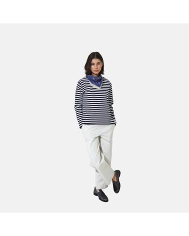 YERSE LONG SLEEVE T-SHIRT NAVY STRIPES ROUND NECK NAN