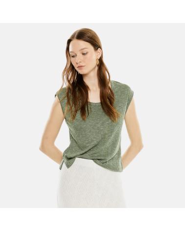 SYSTEM ACTION TOP CUELLO CUADRADO MANGA CORTA VERDE OLIVA NAN