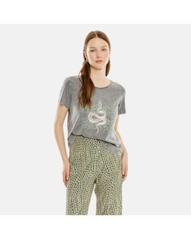 SYSTEM ACTION GREY SHORT SLEEVE T-SHIRT WITH CIRCULAR PRINT NAN