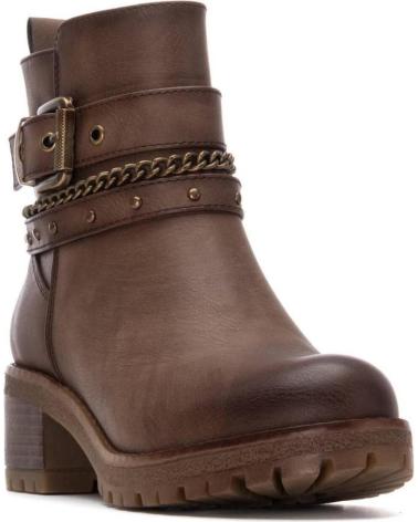 REFRESH STIEFELETTEN 172918 TAUPE MIT SCHNALLE UND KETTE, BLOCKABSATZ MARRóN