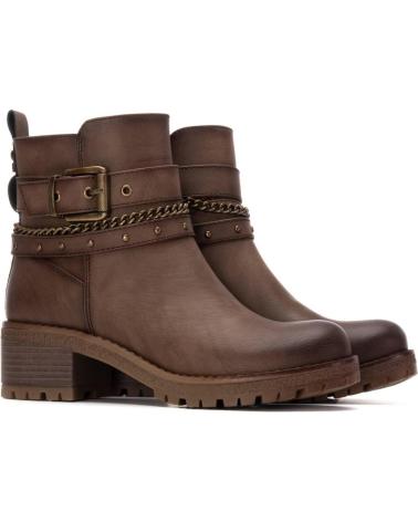 REFRESH STIEFELETTEN 172918 TAUPE MIT SCHNALLE UND KETTE, BLOCKABSATZ MARRóN