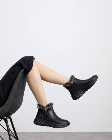 REFRESH STIEFELETTEN 173205 SCHWARZ MIT FELLFUTTER UND PLATEAU NEGRO