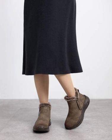 REFRESH STIEFELETTEN 173205 TAUPE MIT FELLFUTTER UND PLATEAU TAUPE