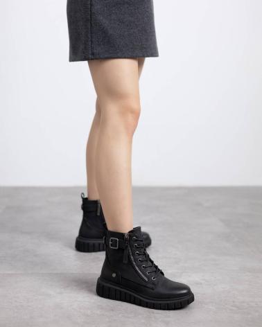 REFRESH 173210 SCHWARZE STIEFELETTE MIT SCHNÜRUNG UND SEITLICHEM REISSVERSCHLUSS NEGRO