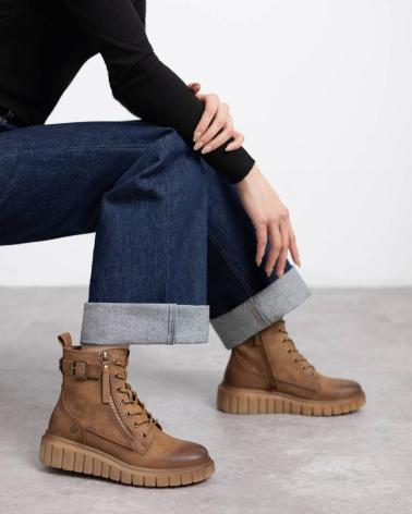 REFRESH 173210 CAMEL STIEFELETTE MIT SCHNÜRUNG UND SEITLICHEM REISSVERSCHLUSS CAMEL