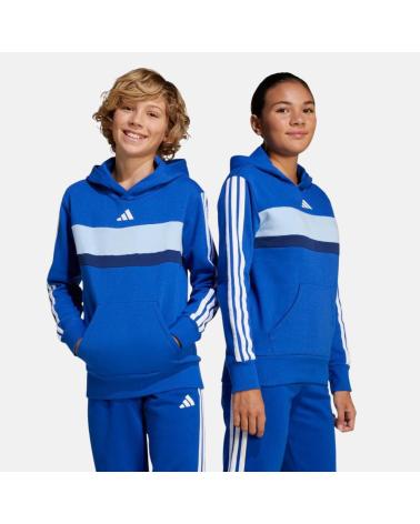 SWEAT À CAPUCHE ADIDAS ENFANTS BLEU AVEC BLOC GRIS ET RAYURES BLANCHES NAN