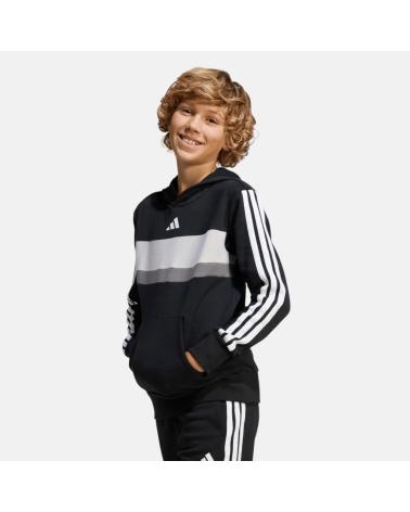 SWEAT À CAPUCHE ADIDAS ENFANTS NOIR AVEC BLOC GRIS ET RAYURES BLANCHES NAN
