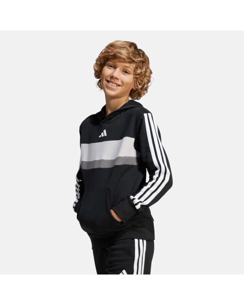 SWEAT À CAPUCHE ADIDAS ENFANTS NOIR AVEC BLOC GRIS ET RAYURES BLANCHES NAN