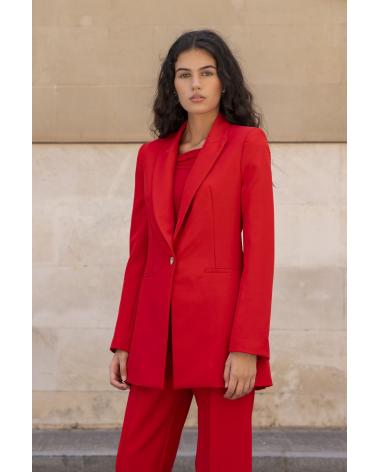 PUNTOSALAO PUNTOSALAO BLAZER BOTÓN PLATEADO CUELLO SOLAPA ROJO