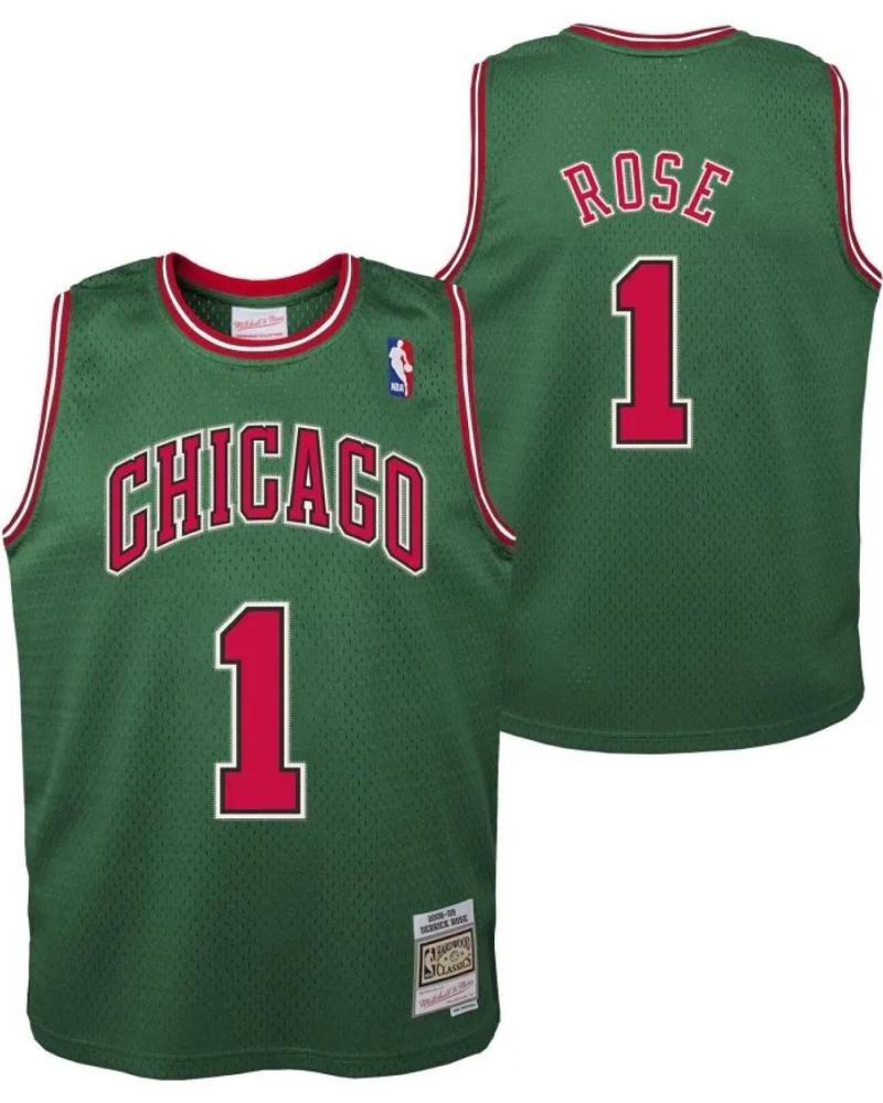 MAILLOT DE BASKETBALL MITCHELL & NESS DERRICK ROSE CHICAGO BULLS ÉDITION VERTE