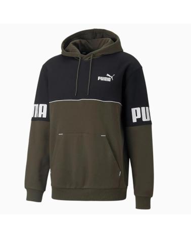 SUDADERA PUMA POWER COLOURBLOCK ESENCIAL NEGRO Y VERDE OLIVA MULTICOLOR