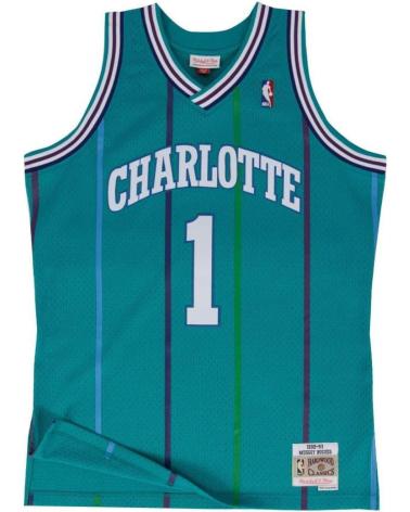 MAGLIA SWINGMAN MITCHELL & NESS CHARLOTTE HORNETS #1 MUGGSY BOGUES TEAL
