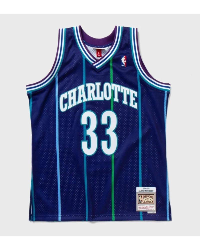 MAILLOT DE BASKET MITCHELL & NESS CHARLOTTE HORNETS ALONZO MOURNING #33 SWINGMAN 94-95 MARINE