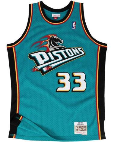 MAGLIA MITCHELL & NESS DETROIT PISTONS GRANT HILL #33 STAGIONE 1998-99 TURCHESE NERA