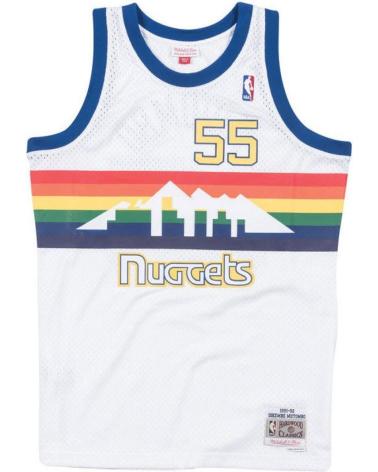 MAGLIA SWINGMAN MITCHELL & NESS DIKEMBE MUTOMBO #55 DENVER NUGGETS MONTAGNE ARCOBALENO BIANCO