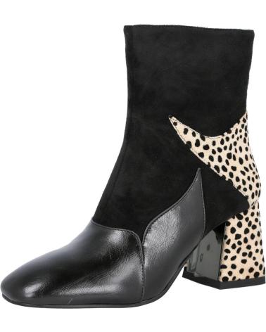 BOTIM AZAREY 578K120 PRETO COM CALCANHAR ESTAMPADO LEOPARDO E SALTO QUADRADO NEGRO