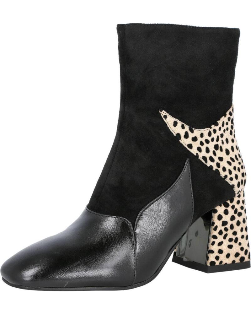BOTIM AZAREY 578K120 PRETO COM CALCANHAR ESTAMPADO LEOPARDO E SALTO QUADRADO NEGRO