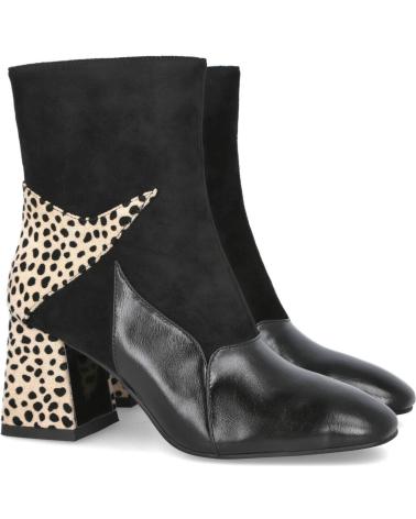 BOTIM AZAREY 578K120 PRETO COM CALCANHAR ESTAMPADO LEOPARDO E SALTO QUADRADO NEGRO