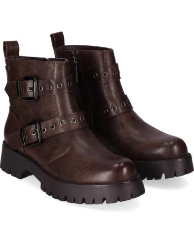 CHIKA10 STRONG 06 BROWN LEATHER ANKLE BOOTS WITH BUCKLES MARRON-BROWN