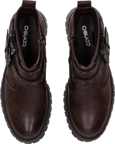 CHIKA10 STRONG 06 BROWN LEATHER ANKLE BOOTS WITH BUCKLES MARRON-BROWN