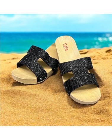 CALZADOMANIA PANTOLETTE MIT KEILABSATZ UND SCHWARZEM GLITZER NEGRO