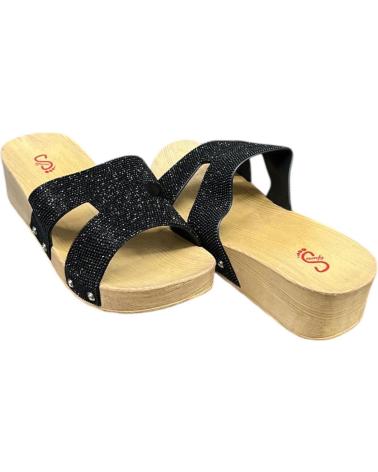 CALZADOMANIA PANTOLETTE MIT KEILABSATZ UND SCHWARZEM GLITZER NEGRO