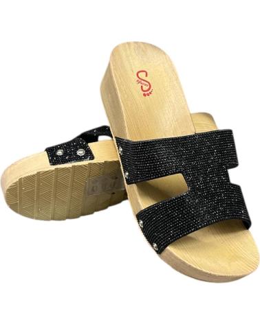 CALZADOMANIA PANTOLETTE MIT KEILABSATZ UND SCHWARZEM GLITZER NEGRO