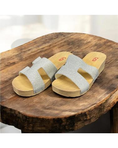 CALZADOMANIA PLATEAU-PANTOLETTE MIT GLITZERRIEMEN SILBER PLATA