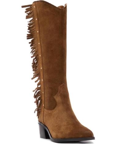 BOTA ALTA CARMELA 162664 COWBOY DE SERRAJE MARRÓN CON FLECOS CAMEL