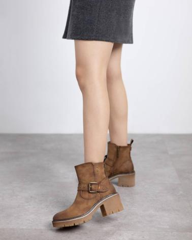 REFRESH STIEFELETTE 172910 CAMEL MIT SCHNALLE UND BLOCKABSATZ CAMEL