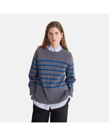 CAMISOLA FEMININA YERSE COM RISCAS E DESIGN MODERNO EM CINZENTO E AZUL NAN
