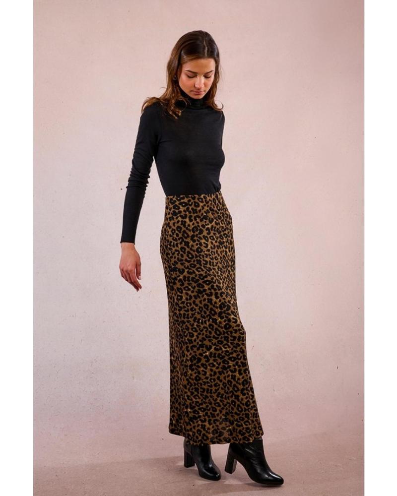 MOLLY BRACKEN GONNA LUNGA MARRONE STAMPA ANIMALIER MODELLO T2090DN MARRóN