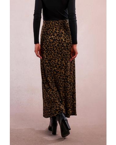 MOLLY BRACKEN GONNA LUNGA MARRONE STAMPA ANIMALIER MODELLO T2090DN MARRóN