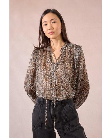 CAMICETTA MANICA LUNGA MOLLY BRACKEN T2057DH BEIGE CON STAMPA ASTRATTA BEIGE