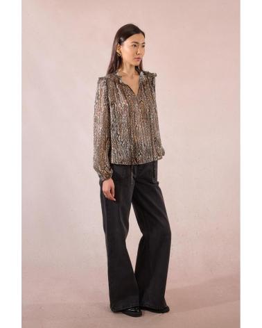 CAMICETTA MANICA LUNGA MOLLY BRACKEN T2057DH MARRONE CON STAMPA ASTRATTA MARRóN