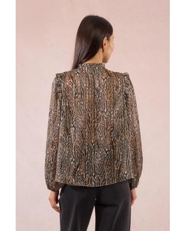 CAMICETTA MANICA LUNGA MOLLY BRACKEN T2057DH MARRONE CON STAMPA ASTRATTA MARRóN