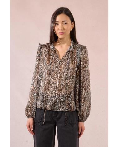 CAMICETTA MANICA LUNGA MOLLY BRACKEN T2057DH MARRONE CON STAMPA ASTRATTA MARRóN