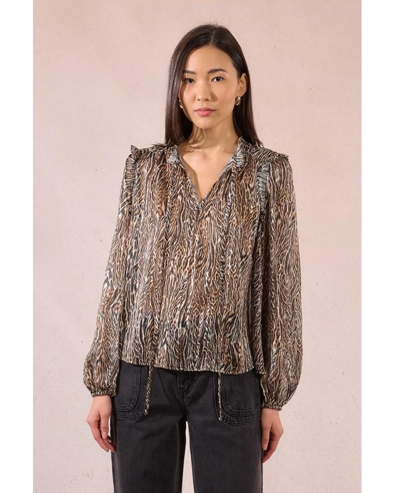 CAMICETTA MANICA LUNGA MOLLY BRACKEN T2057DH MARRONE CON STAMPA ASTRATTA MARRóN