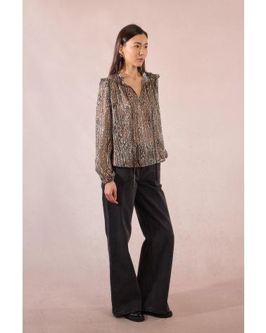 CAMICETTA MANICA LUNGA MOLLY BRACKEN T2057DH MARRONE CON STAMPA ASTRATTA MARRóN