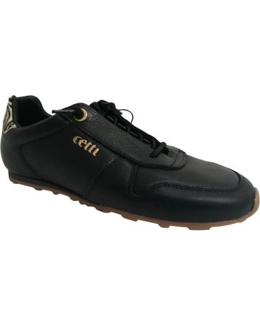 CETTI 1379 BLACK LEATHER CASUAL SNEAKERS NEGRO