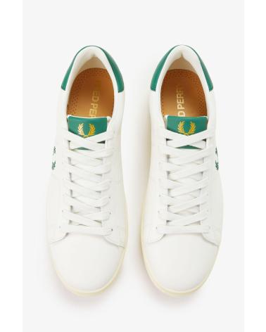 FRED PERRY SPENCER LEATHER B4334 SNEAKER HELL-ECRU MIT GRÜNEN AKZENTEN BEIGE