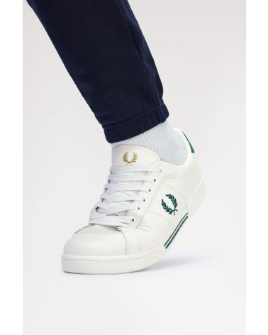 FRED PERRY B722 LEATHER B6311 PORZELLAN WEISS MIT GRÜNEN DETAILS WHITE