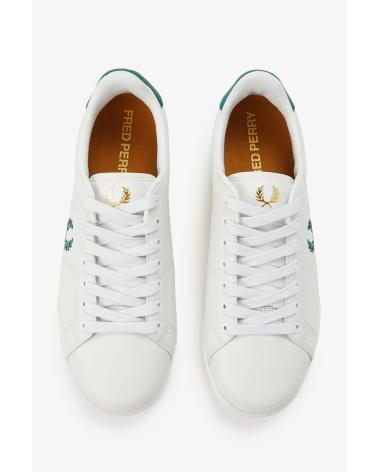 FRED PERRY B722 LEATHER B6311 PORZELLAN WEISS MIT GRÜNEN DETAILS WHITE