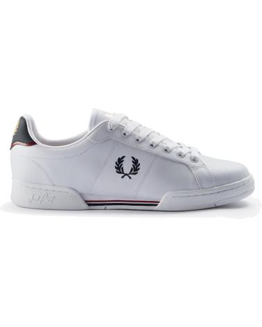FRED PERRY B722 LEATHER B6311 BIANCO CON DETTAGLI NAVY BLANCO