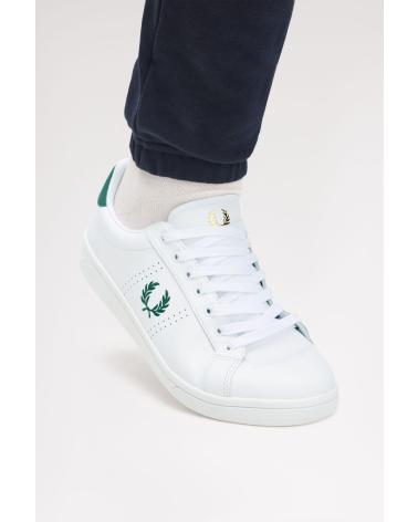 FRED PERRY B721 B6312 - WEISSE UND GRÜNE LEDER-SNEAKER WHITE