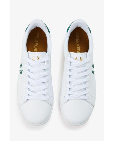 FRED PERRY B721 B6312 - WEISSE UND GRÜNE LEDER-SNEAKER WHITE