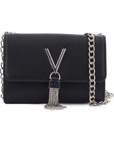 VALENTINO BAGS BOLSA TIRACOLO DIVINA PRETA COM CORRENTE E LOGOTIPO V METÁLICO NERO