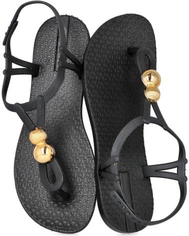L&R SHOES ZEHENTRENNER SANDALEN A-14 SCHWARZ MIT GOLDDETAILS NEGRO
